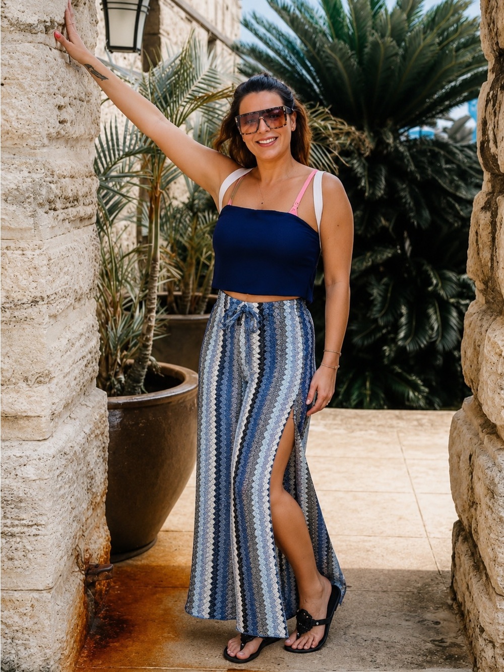 BECCA Blue Knit Split Leg Pants with Tube Top Swim Cover-Up Set